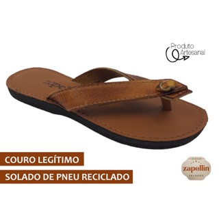 Chinelo Feminino Liso Couro Legítimo Solado Pneu Antiderrapante REF 18