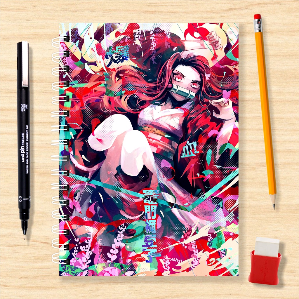 Sketchbook Caderno Desenho Anime Demon Slayer Kimetsu no Yaiba  140 Págs 70 Folhas 180g ou 100 Págs 50 Folhas 240g