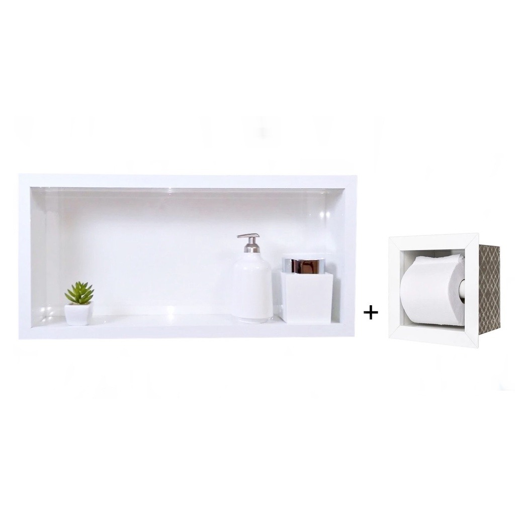 Kit Nicho + Papeleira Em Porcelanato 60x30x10 cm