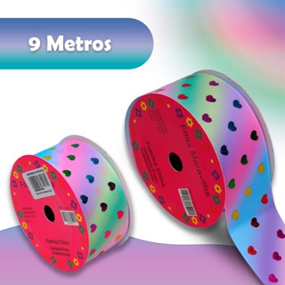 Fita Gorgurão Estampada Coração 40 Mm - 9m - 41317-17 -Nybc