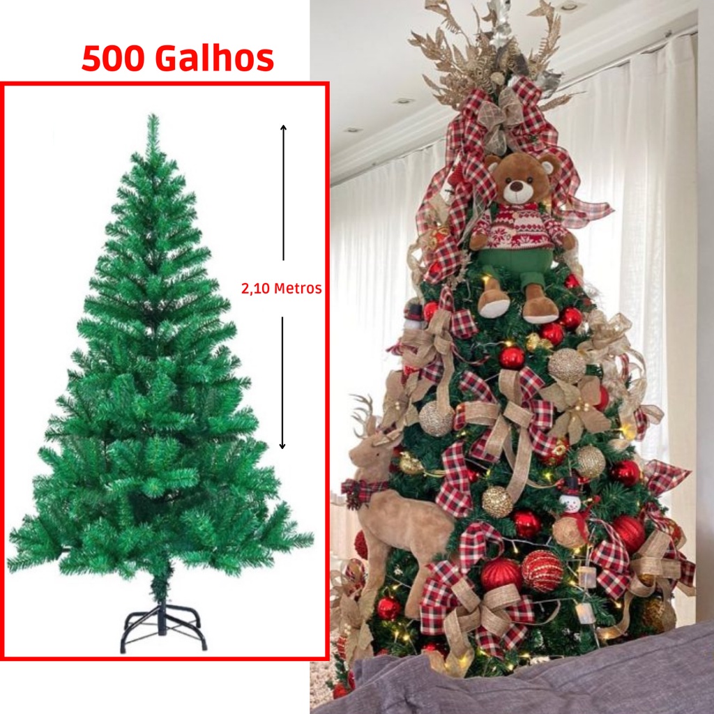 Árvore De Natal 500 Galhos 2,10 Metros Arvore Natal Enfeite Decoração Verde  Pinheiro | Shopee Brasil