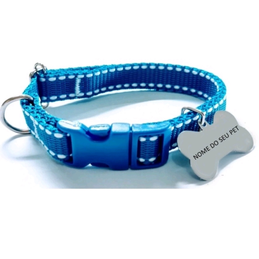 PLAQUINHA IDENTIFICAÇÃO  + Coleira PET COM NOME GRAVADO em Oferta na Shopee