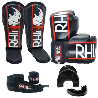 Kit Treino Muaythai Rhino com Luva + Caneleira + Bandagem + Bucal em Oferta na Shopee