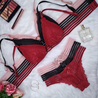 Conjunto Lingerie Renda Sutiã Elástico Largo Com Bojo Triângulo Calcinha Aurora