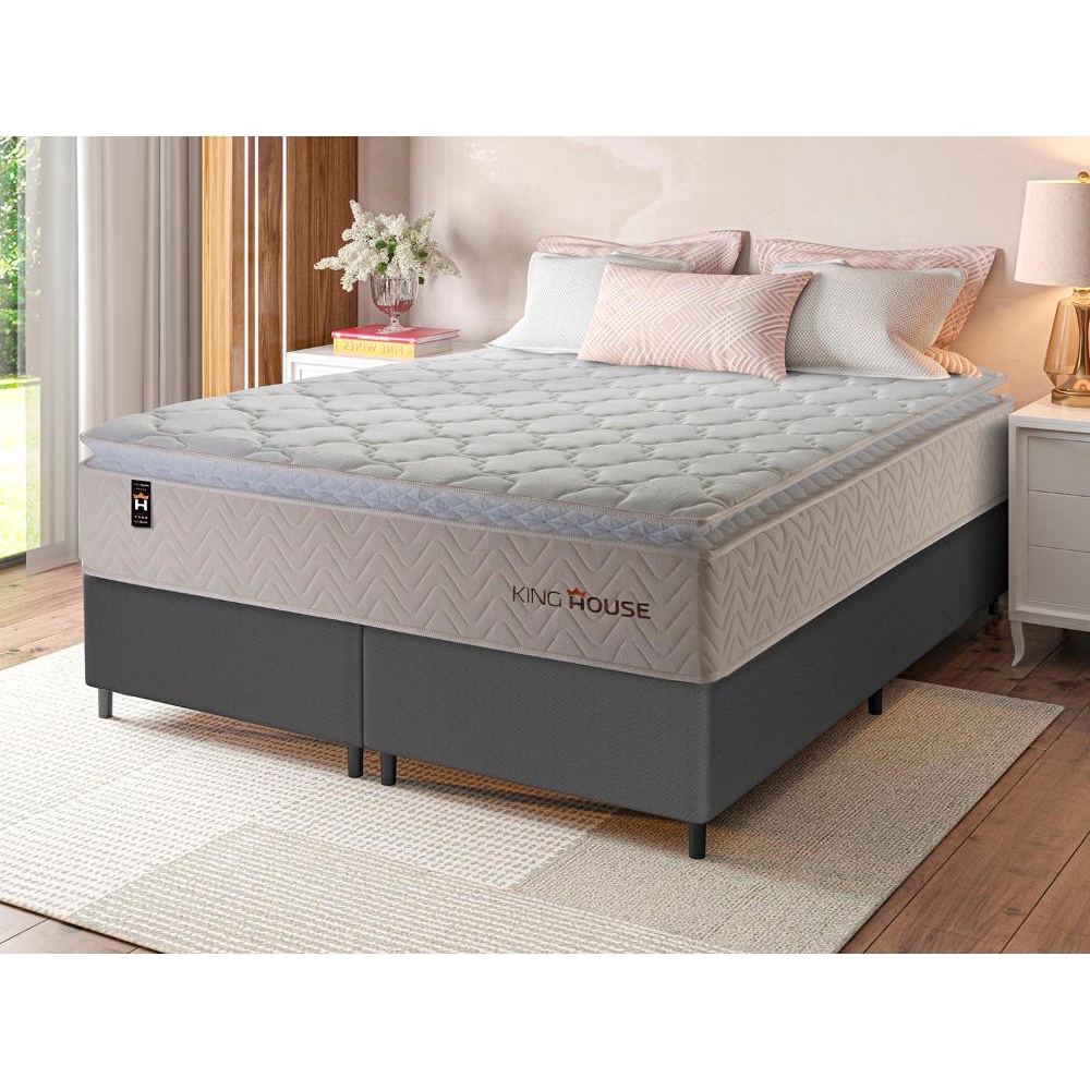 Conjunto Cama Box c/ Molas Ensacadas Roma Bege Queen 158x198x71 em Oferta na Shopee