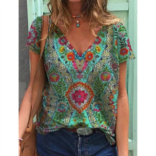 Camiseta Pullover Feminina Sexy Decote Em V Flor Estampada 2022 Primavera Outono Casual Manga Curta Blusas
