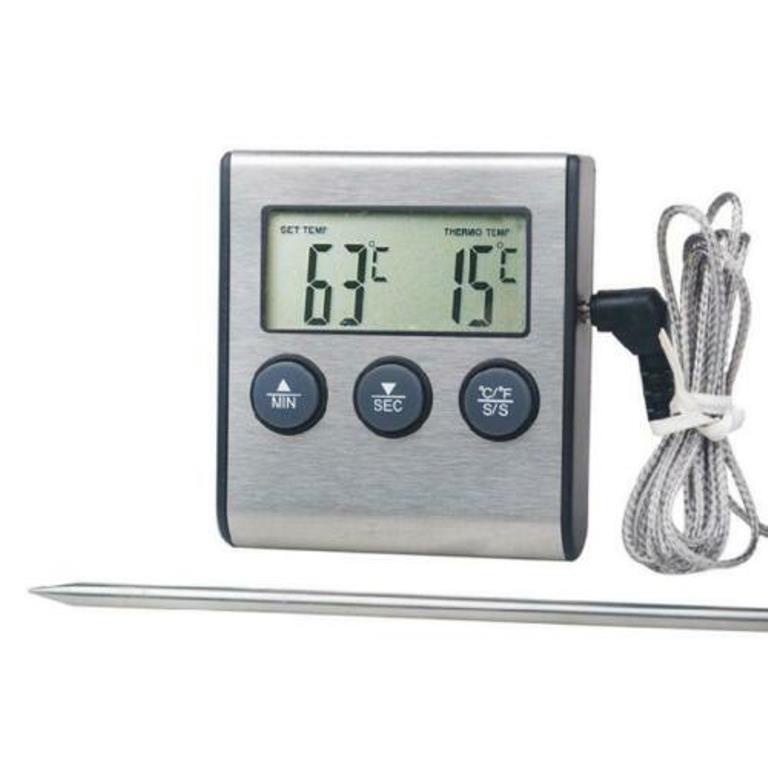 Termômetro Digital Timer para Churrasqueira/ Forno/ Defumador - Sonda Flexível Externo