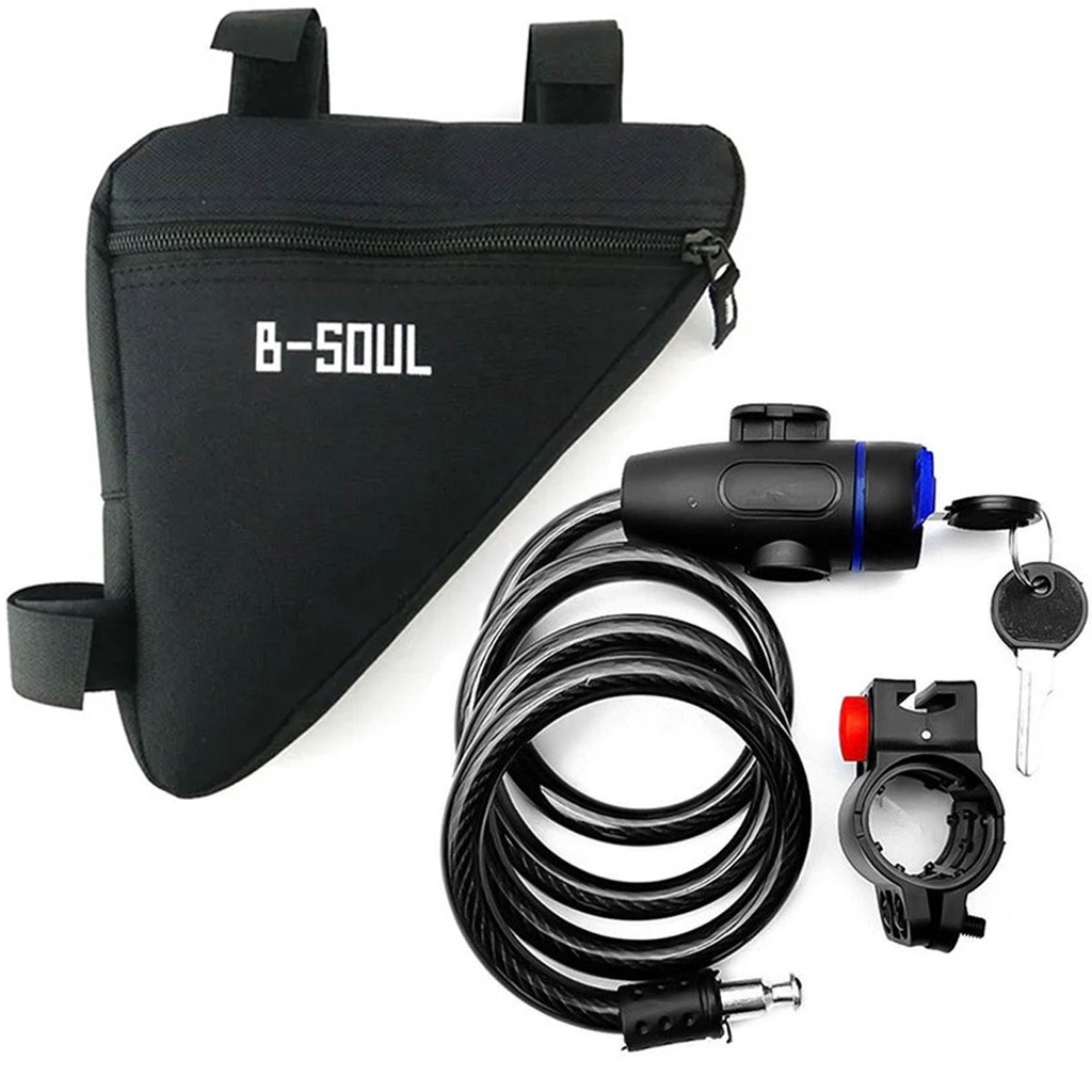 Trava Cabo De Aço Cadeado Segurança Bike Moto + Bolsa Triangular Bag Para Bike Bicicleta Para Quadro Triangular