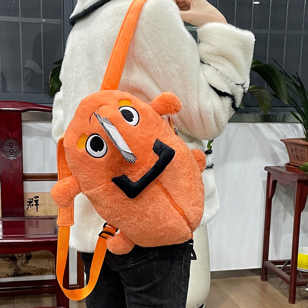 Mochila De Pelúcia Pochita Motosserra Homem Cosplay Cachorro Laranja Boneco Presente