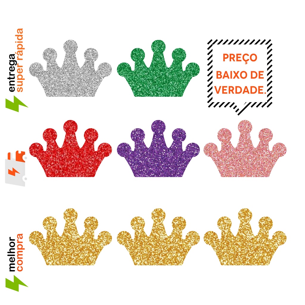 100 Apliques Coroa Princesa em EVA com Glitter Ref 102 Artesanato Festa Infantil Shopee Brasil