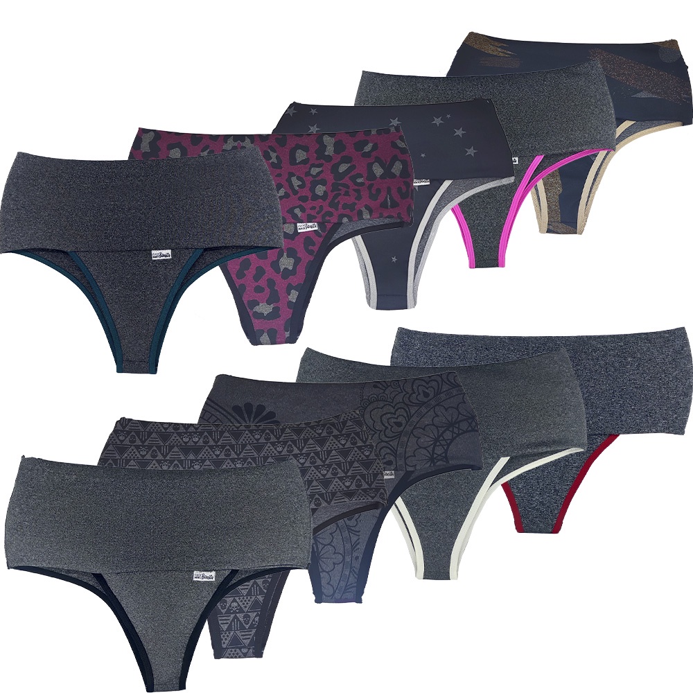 Kit 10 Calcinhas Tangas Fitness Cós Alto Compressão Para Barriga Lingerie - Women Clothes