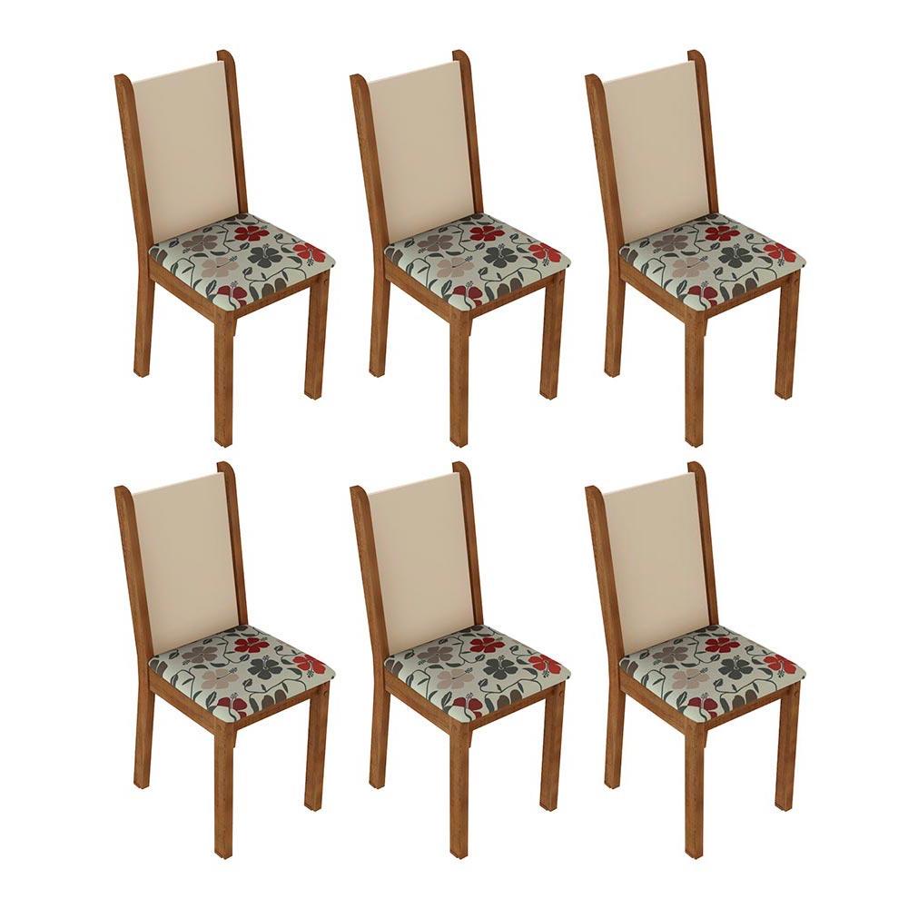 Kit 6 Cadeiras 4291 Madesa - Rustic/Crema/Hibiscos - Home & Living