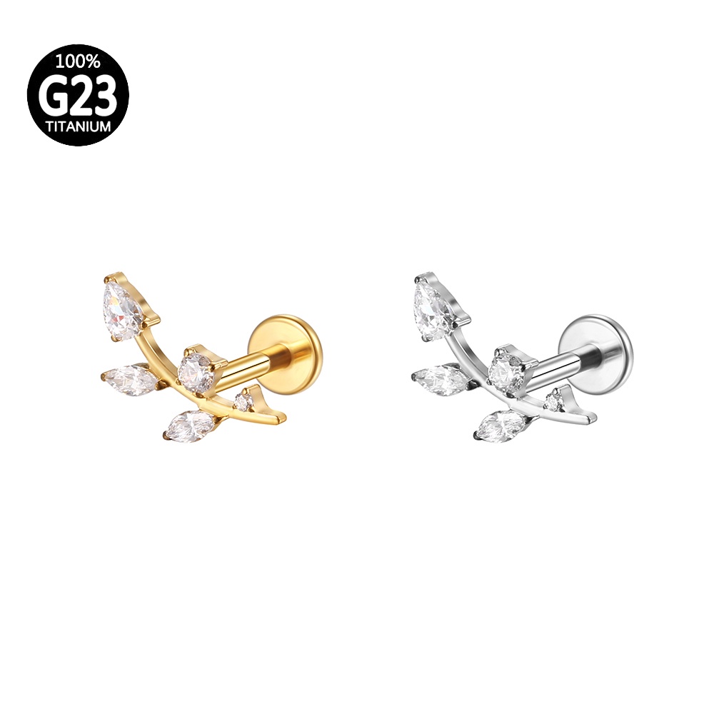 Piercing Labret Titânio Galho Zircônia | Helix, Tragus, Conch, Nariz, Boca-Medusa e Outros