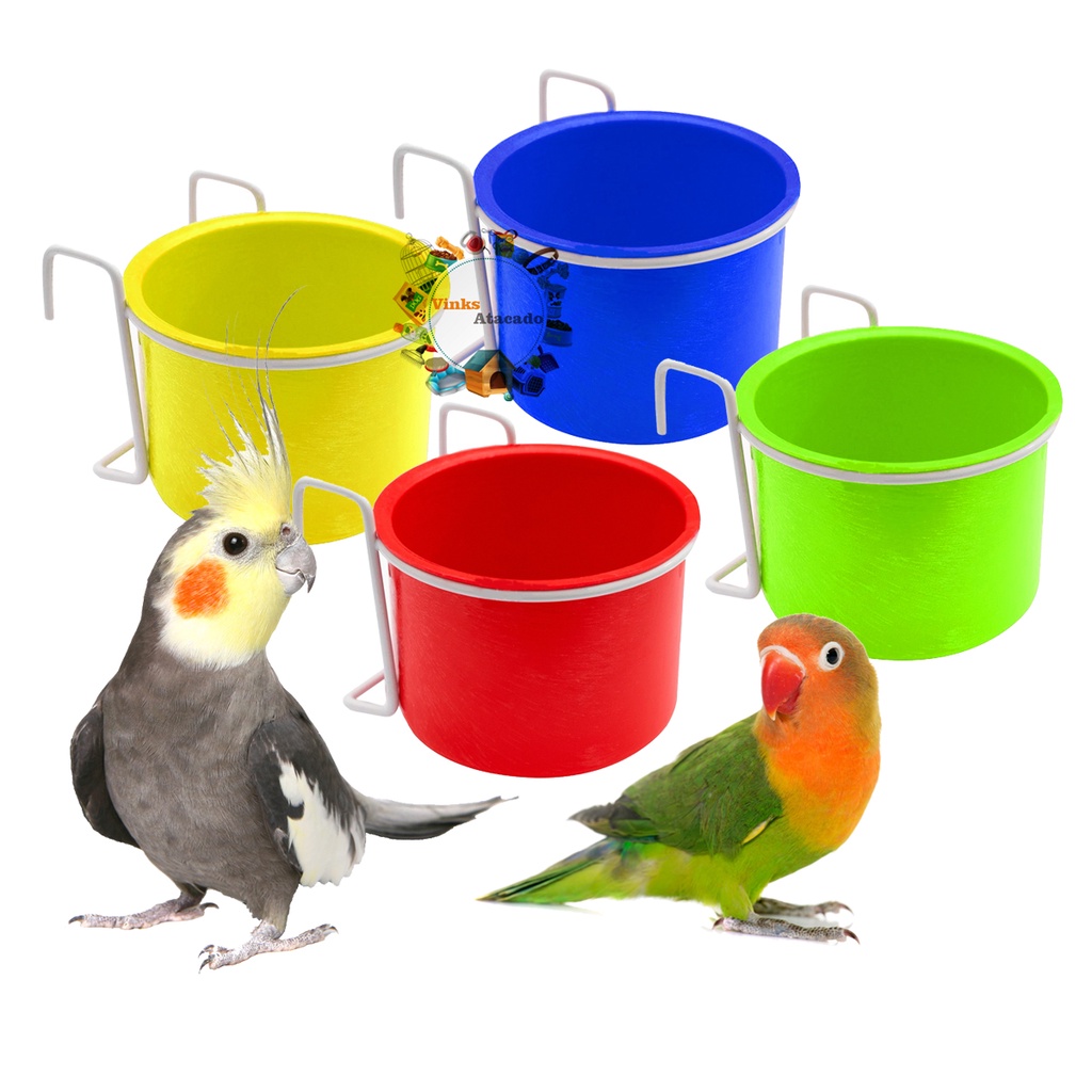 Kit 12 Pote Caneca Plastica Comedouro Com Suporte Para Calopsita Agapornis 190ml
