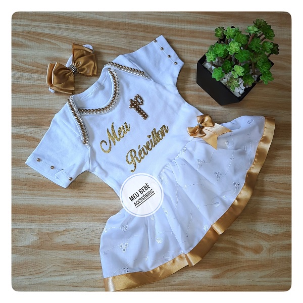 Meu Primeiro Reveillon Bebê Body Menina Roupinha Réveillon Vestido Bordado Infantil Feliz Ano Novo