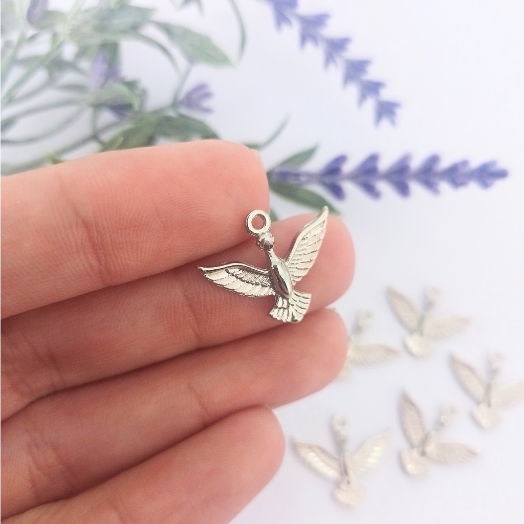 10 Pingente / Medalha Divino Espírito Santo Níquel - Pombinha da Paz - Peças para Terço Católico