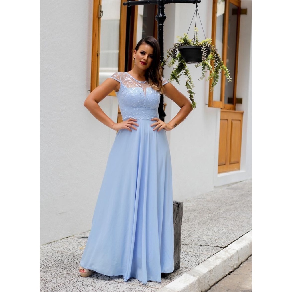 Vestido Madrinha Festa Azul Serenity | Shopee Brasil