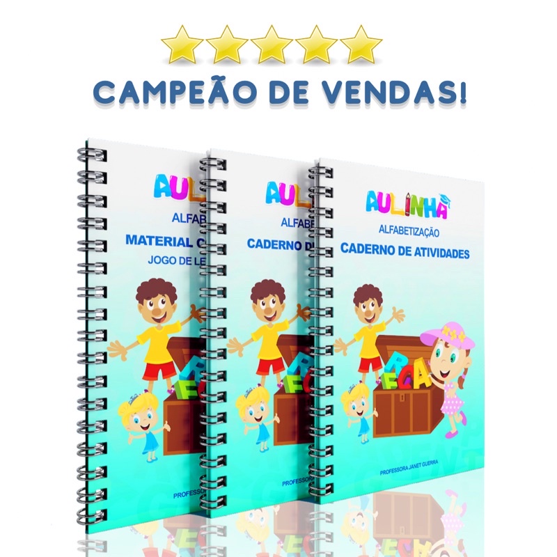 Kit Alfabetização Infantil COMPLETO. Com 3 Apostilas. Mais de 200 atividades, Caligrafia, Jogo de Letras e Sílabas e mais! Material alfabetizacao. Cartilha. Livro. AULINHA.