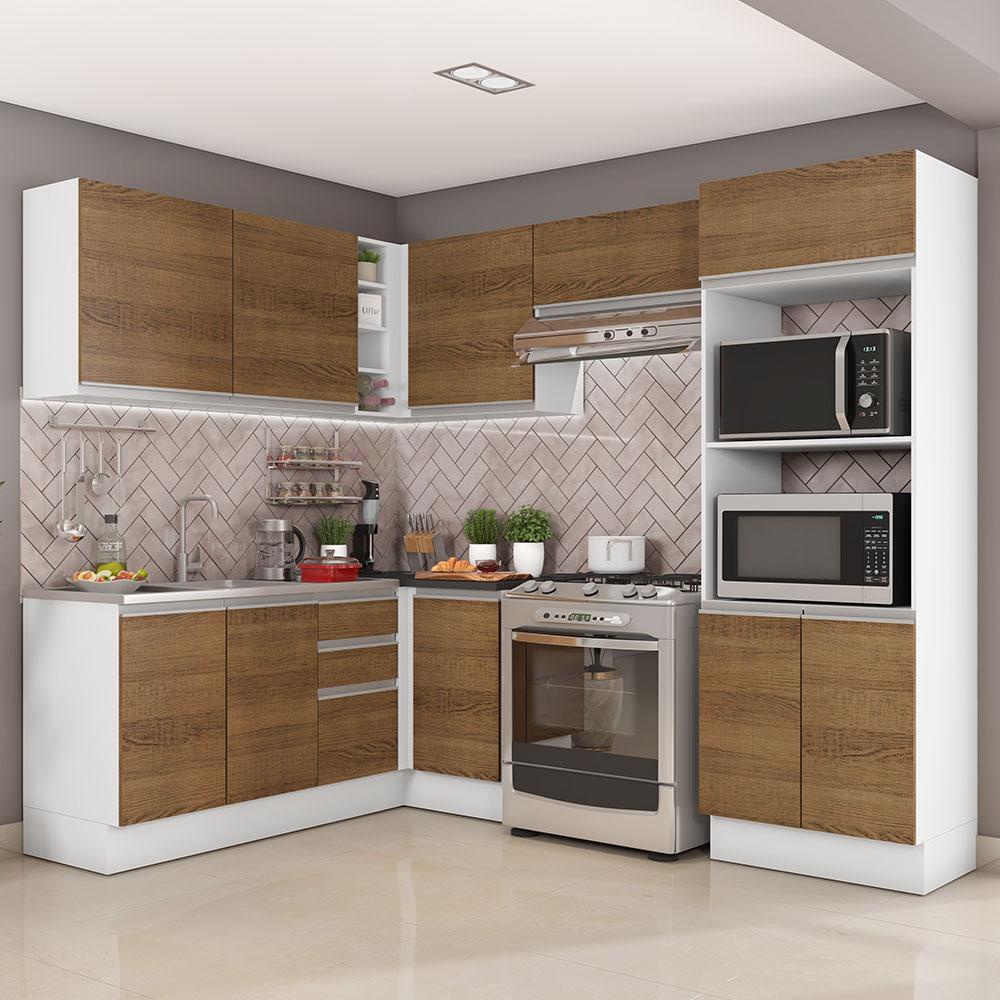 Cozinha Completa Madesa 100% MDF Acordes de Canto (Sem Tampo e Pia) - Rustic/Branco em Oferta na Shopee