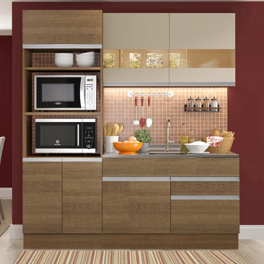 Armário de Cozinha Compacta 190cm Rustic/Rustic/Crema Helen Madesa 02 - Home & Living