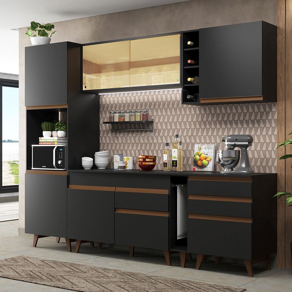 Cozinha Completa Madesa Reims 260004 com Armário e Balcão - Preto