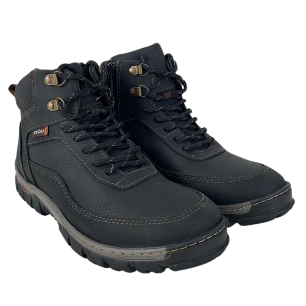 Coturno Country Masculino Original Zebu  c/ Cadarço 100% Couro Para Trilha Com Zíper - Ref.: 75020 MS 01 Preto