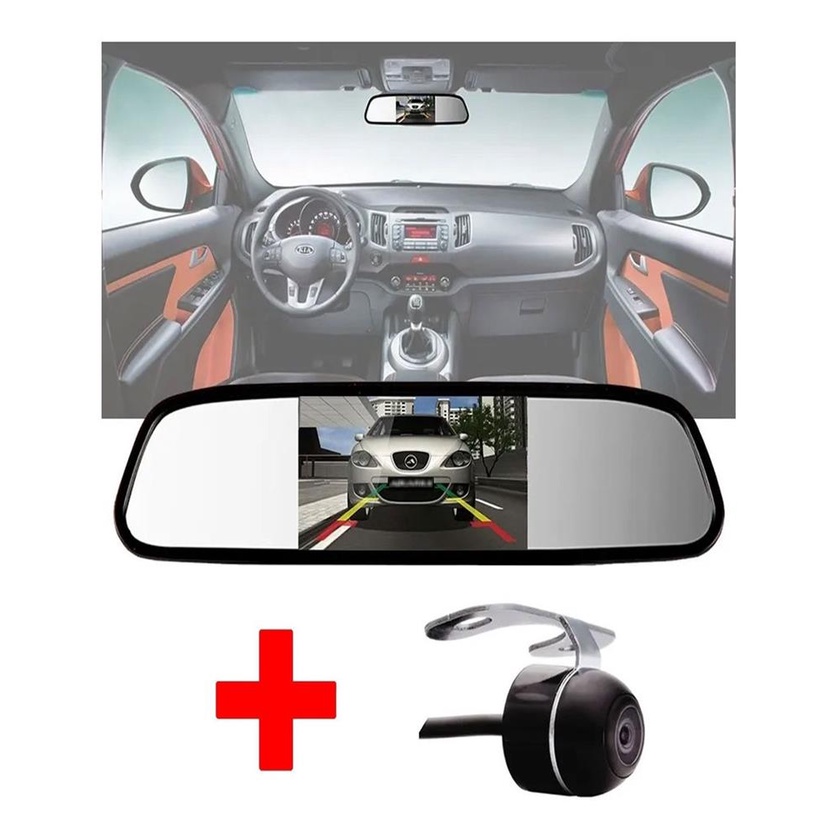 Kit Espelho Retrovisor Monitor Tela Lcd 4.3 + Camera Re