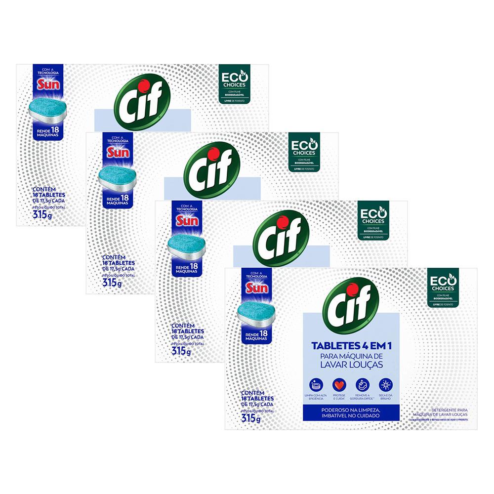 Kit 4 Tabletes 4 em 1 Cif para Máquina de Lavar Louças 315g cada em Oferta na Shopee
