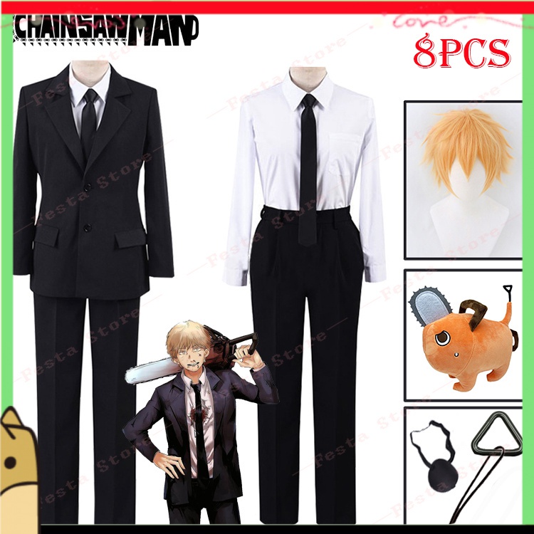 Anime motosserra homem denji cosplay traje peruca blindagens pochita boneca brinquedo casaco terno uniforme camisa calças