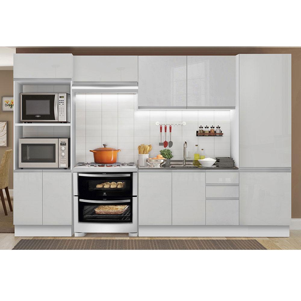 Armário de Cozinha Completa Madesa 100% MDF Acordes XA330002 (Sem Tampo e Pia) Portas Branco Brilho em Oferta na Shopee