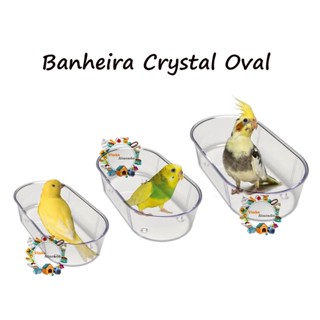 Kit 2 Banheira Cristal Oval Para Canario Belga Periquito Australiano Calopsita