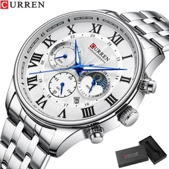 Relógios Masculinos CURREN Marca Original Todas As Mãos Trabalho Moda Simples Negócios Esportes Aço Inoxidável Luminoso Quartzo Resistente À Água 8427 S Ter Caixa