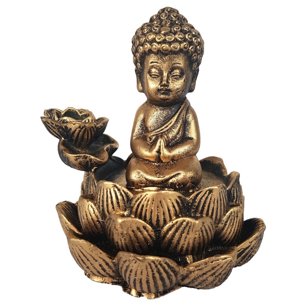 Incensário Cascata Buda Menino na Flor de Lotus Aromatizador Resina em Oferta na Shopee