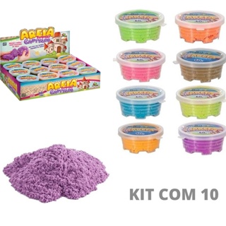 Kit 10 Massinhas De Areia Cinética Com Forminha Pote 60 Gr + 10 forminhas em Oferta na Shopee