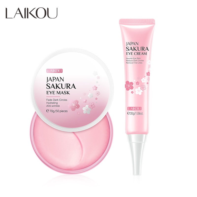 LAIKOU Máscara De Olho Sakura Reduzir Olheiras/Creme Para Olhos/2pçs