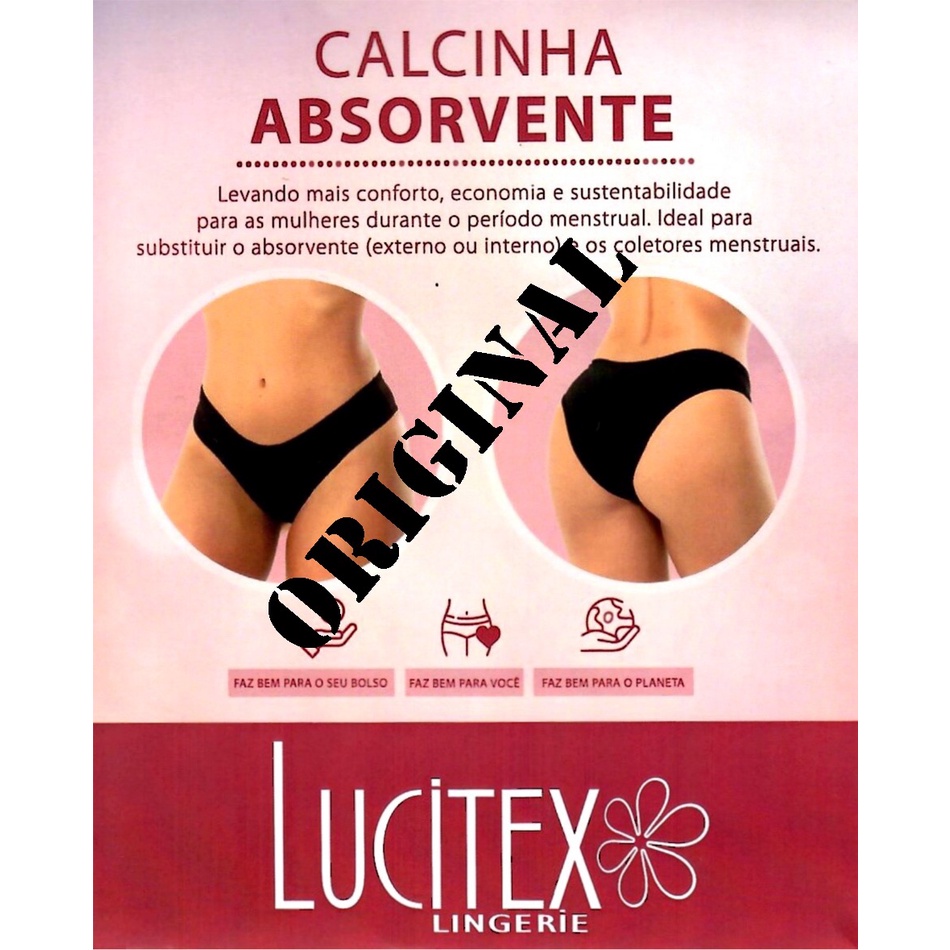 Calcinha Absorvente Menstrual Reutilizável Lucitex Fluxo Médio Menstruação Lavável em Oferta na Shopee
