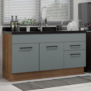 Balcão Gabinete de Pia Madesa Agata 150 cm 2 Portas e 2 Gavetas (Sem Tampo e Pia) - Rustic/Cinza