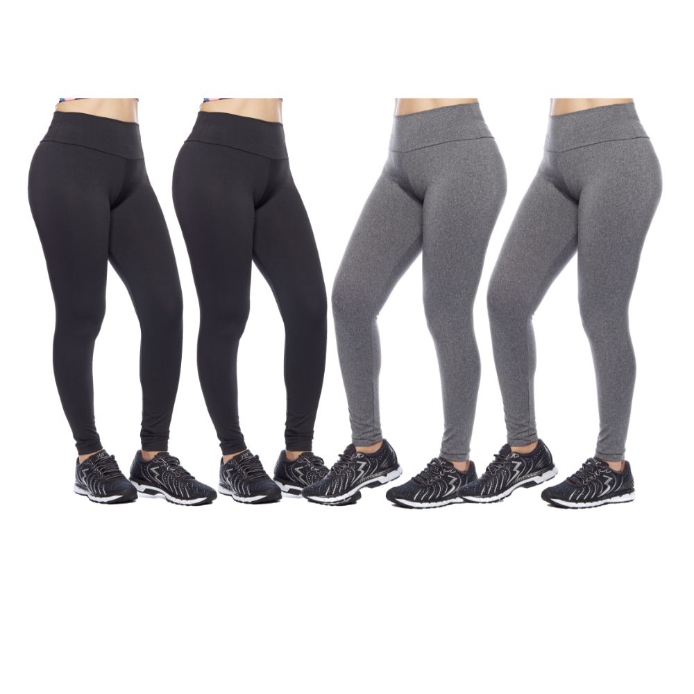 Kit 4 Leggings Feminina Cintura Alta Adulto Lisa Básica Suplex Fitness Uniforme Academia Ginástica Trabalho