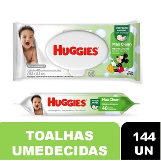 Kit 03 pcts 48un Toalhas Umedecido HUGGIES MaxClean (144 unidades)