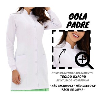 jaleco feminino acinturado GOLA PADRE MANGA longa com punho Oxford