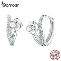 Bamoer Moda 925 Prata Flor Zircônia Clipes De Orelha Para Mulheres Presentes