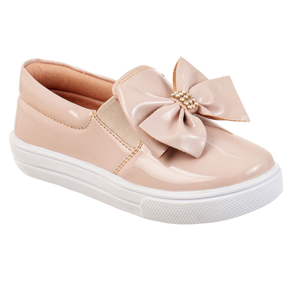 Tênis Casual Infantil Feminino Iate Slip-on Menina Laço Grande Brilho Strass Confortável Moda Atual Blogueira Festa Menina Calce Fácil Leve Enfeite - Baby & Kids Fashion