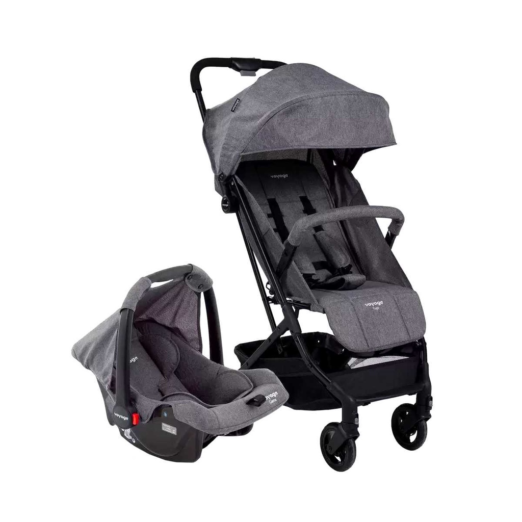 Carrinho de Passeio Com Bebê Conforto TS Yupi Pró Cinza Voyage - Mom & Baby
