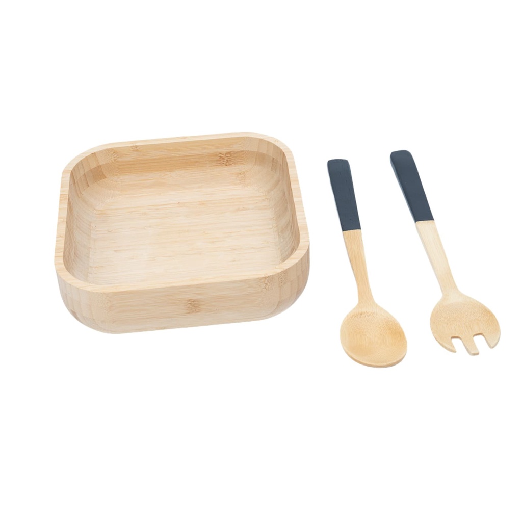 Kit bowl de bambu e utensílios para salada 3 pç preto -Oikos em Oferta na Shopee