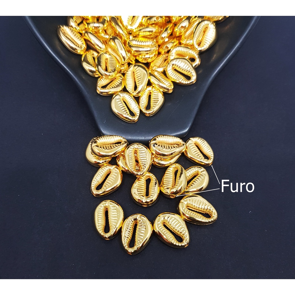 Búzio Fechado 12x18mm Com Furo, ABS Dourado Com 25 Unidades