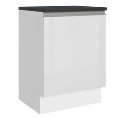 Balcão Armário de Cozinha 100% MDF 60 cm 1 Porta Frente Branco Brilho Acordes Madesa
