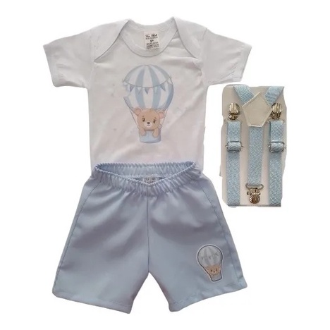 Conjunto Ursinho Baloeiro Bebê Menino Mesversário Infantil Roupa Festa Urso
