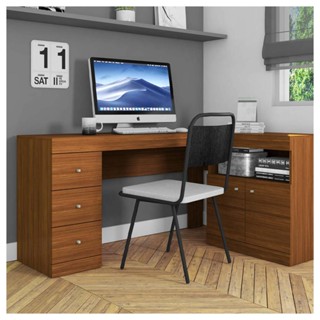 Mesa De Canto Em L Escritório Computador Job Marrom Caemmun