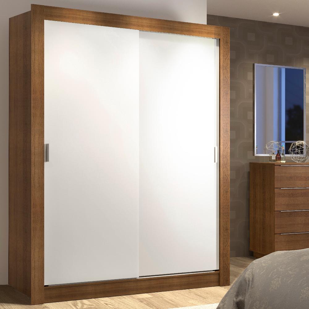 Guarda-Roupa Solteiro Madesa Denver 2 Portas de Correr - Rustic/Branco - Home & Living