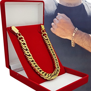 Pulseira Masculina Grossa Dourada Pesada em Oferta na Shopee